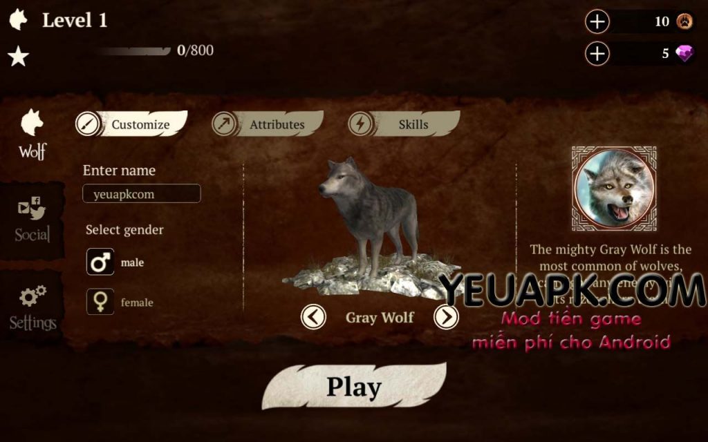 The Wolf HD mod tiền – Game nhập vai sói skill đẹp cho Android