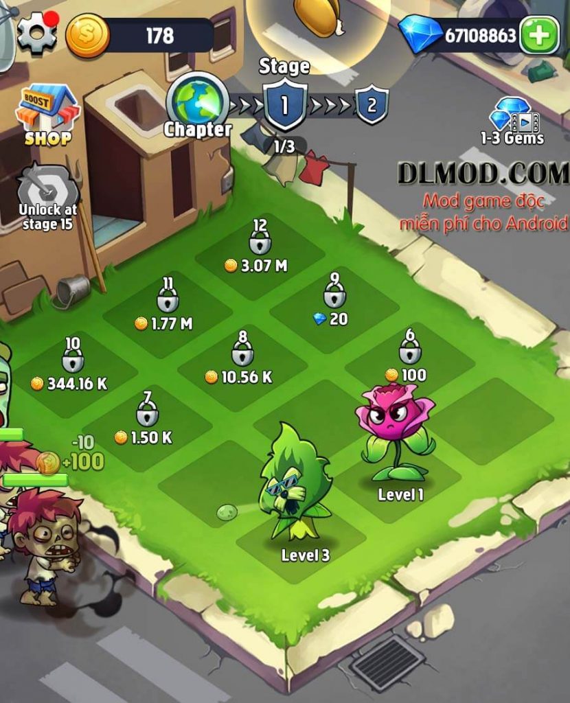 Merge Plants mod tiền kim cương (gems) cho Android